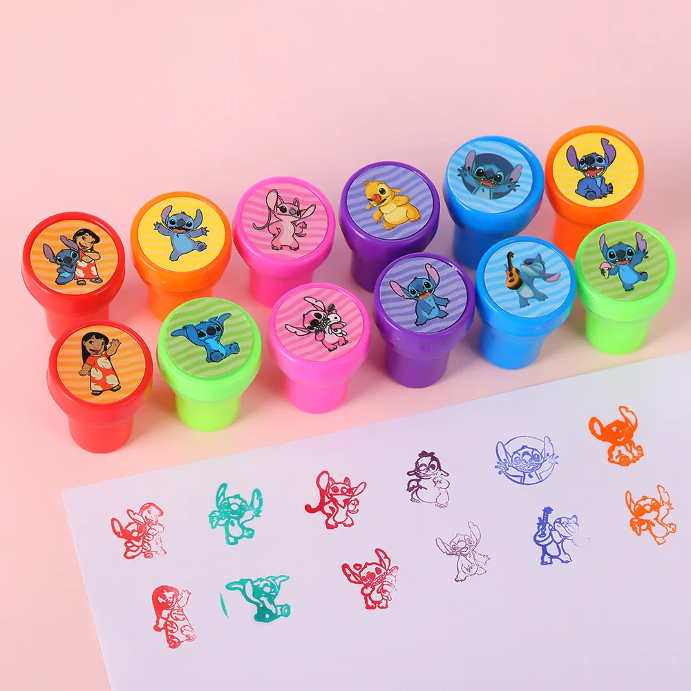 12pcs Stitch Stamps for Card Making Kids Disney Kawaii Stamp New Teacher Rewards Accessory Stationery Children Classic Toys Gift