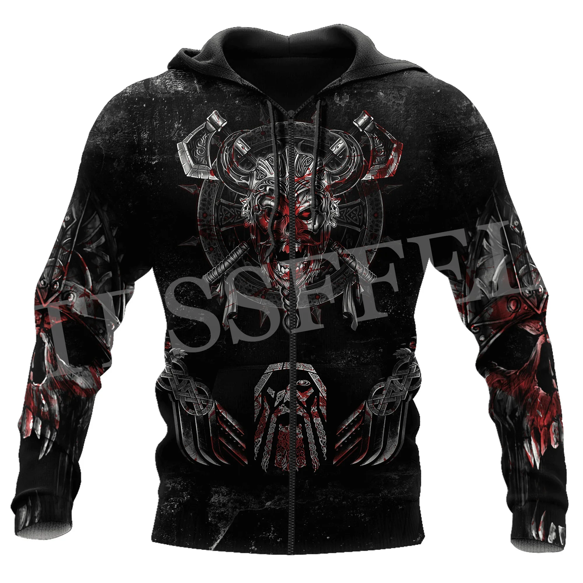 NewFashion Wolf Fenrir Odin Nordic Warrior Mythology Tattoo Retro Streetwear Tracksuit Pullover Harajuku Jacket Casual Hoodies J