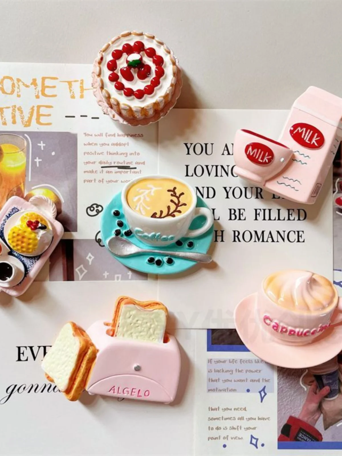 High value food, refrigerator stickers, delicious food, pink cake, resin bread, cute 3D three-dimensional breakfast, afternoon t