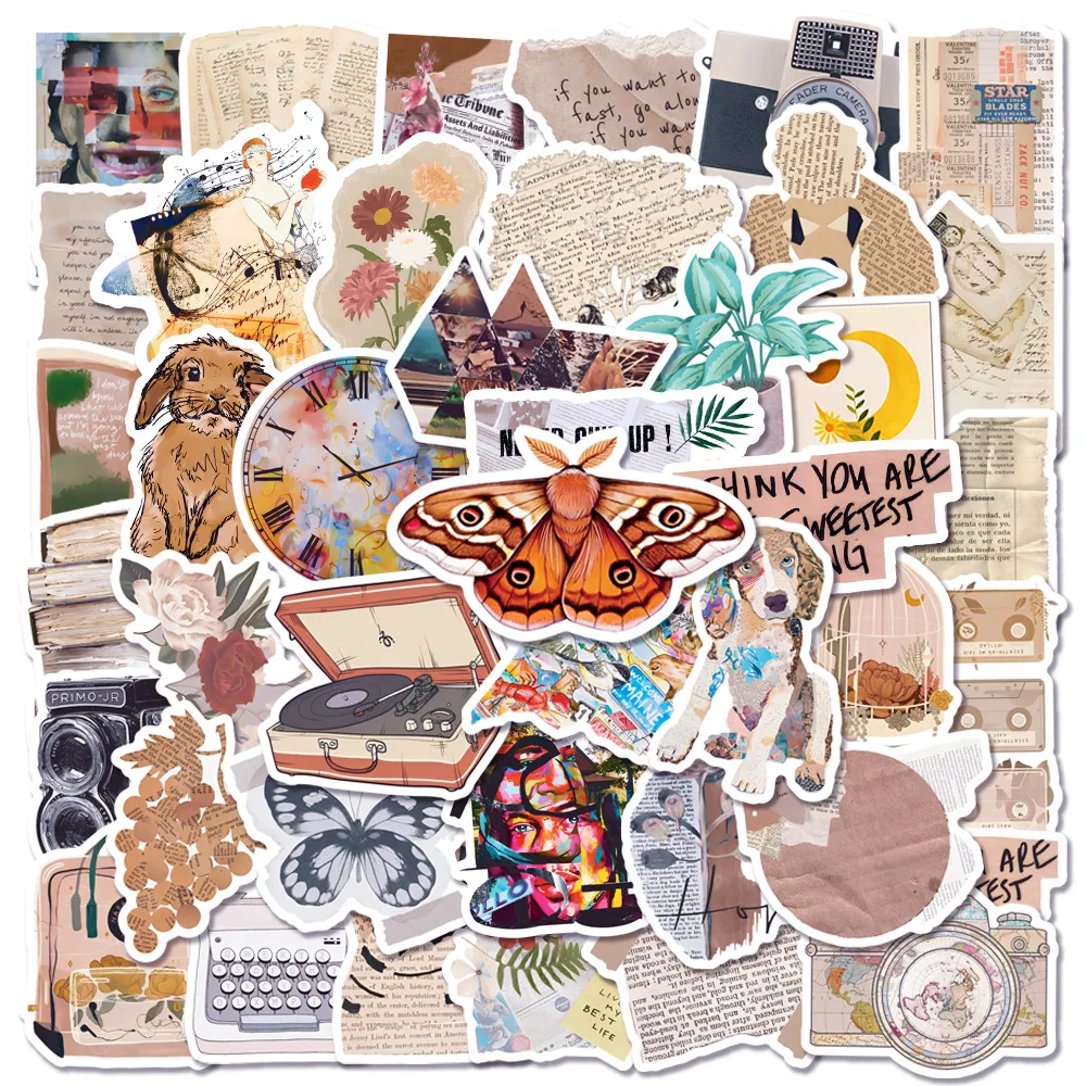 

10/30/50pcs Retro Newspaper Graffiti Sticker Scrapbook Electric Car Diy Pvc Laptop Helmet Phone Waterproof Decoration Sticker