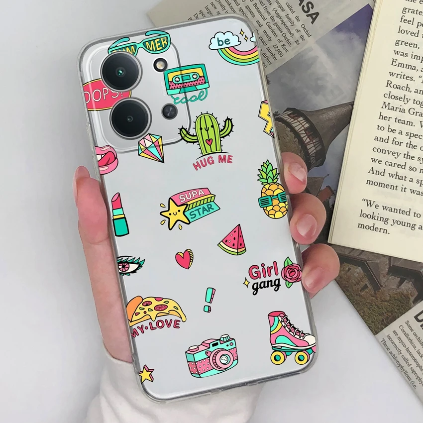 Trendy Girl Pattern Ultra Thin Transparent TPU Soft Phone Case - Lightweight Protective Cover