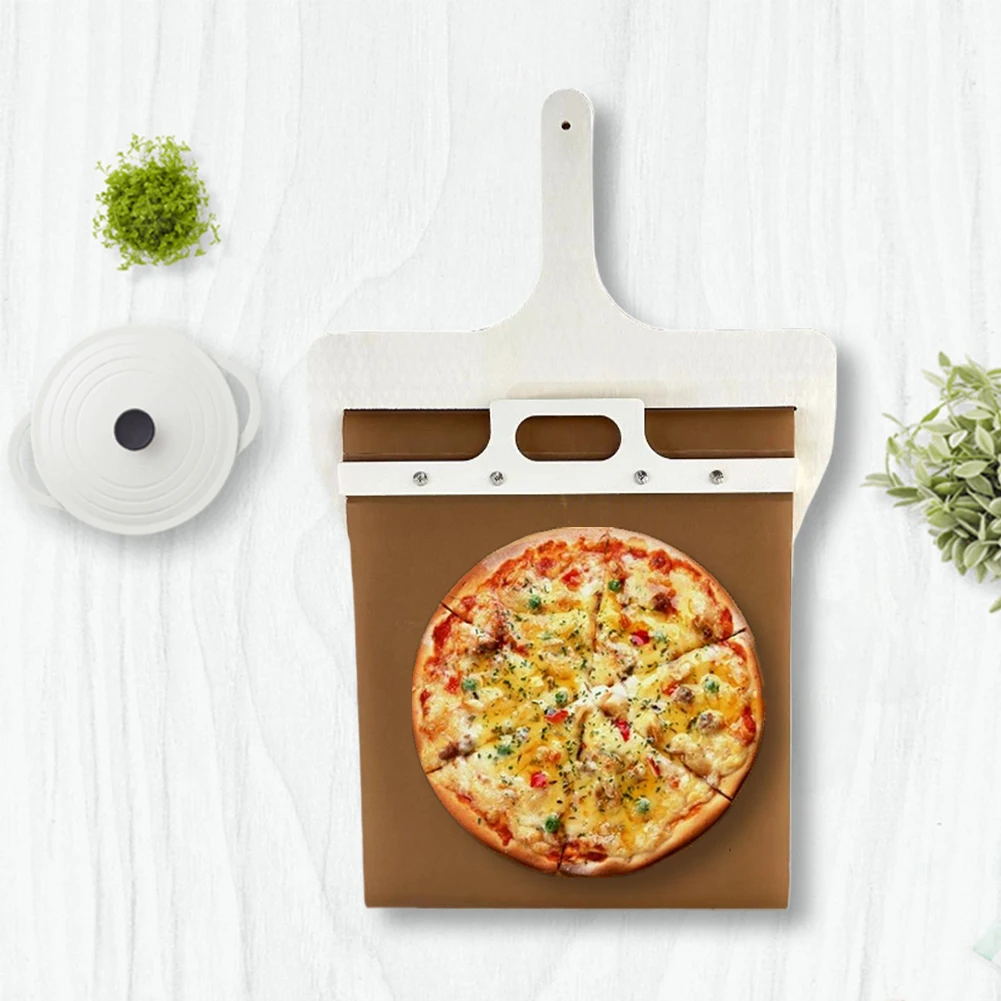 Sliding Pizza Peel Non-Stick Sliding Pizza Spatula with Detachable Wood Handle Effortless to Clean 50x35cm Paddle