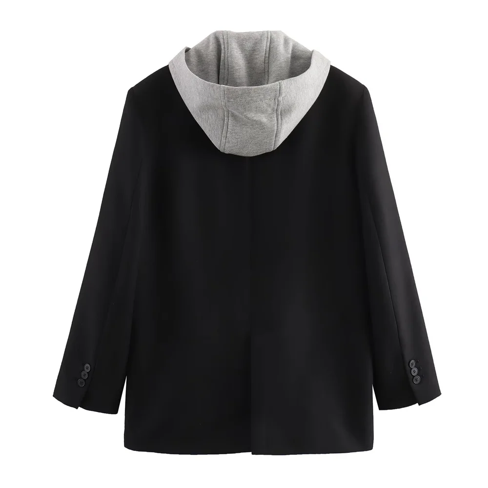UNIZERA women's fake two-piece hooded jacket, casual lapel, loose fit jacket, spliced suit, spring autumn winter, new style 4