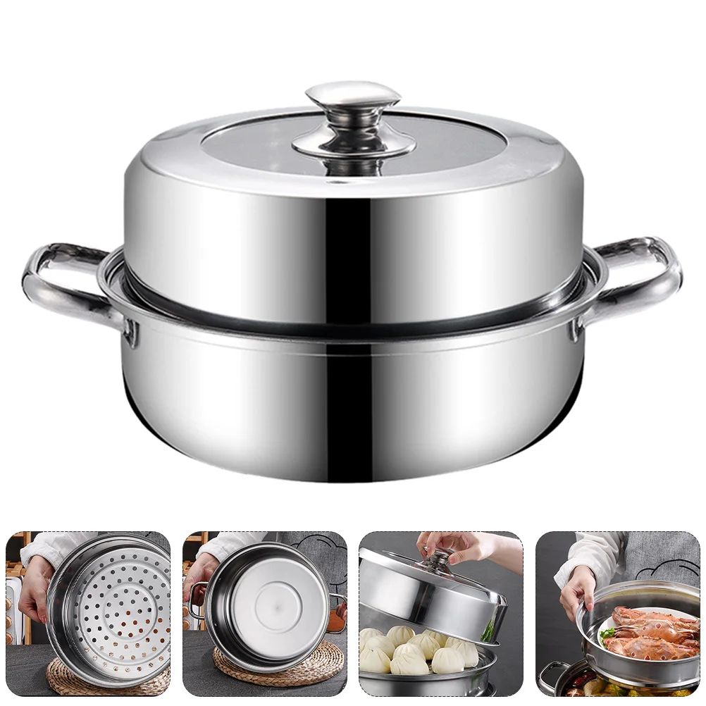 

28cm Stainless Steel Steam Pot Steaming Cookware Steamer Saucepot Cooking Pot with Lid for Vegetables tamale Dumplings