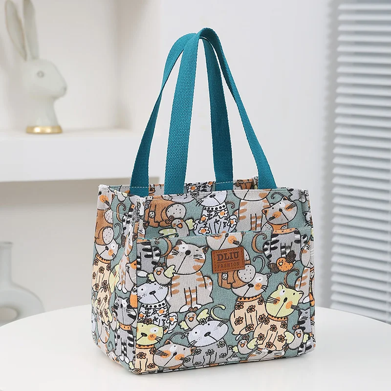 Cute Cartoon Print Lunch Bag Insulated Large Capacity Bento Bag Thermal Cooler Handbag For School Work Travel & Picnic