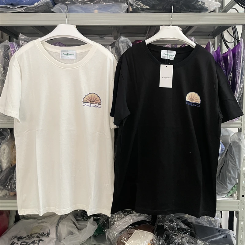 

Shell Printing Casablanca T-shirts Cotton Ink Painting Letter Printing White Short Sleeves