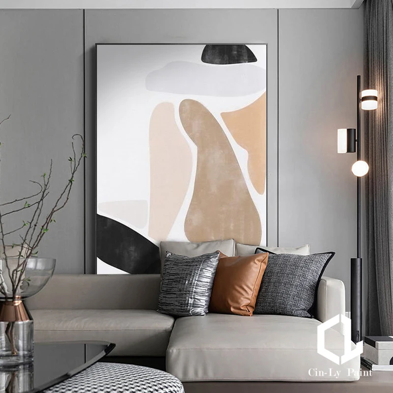 

New One Piece Abstract Geometry Handmade Oil Painting Poster Mural Porch Living Room Decoration Restaurant Hotel Decor Frameless