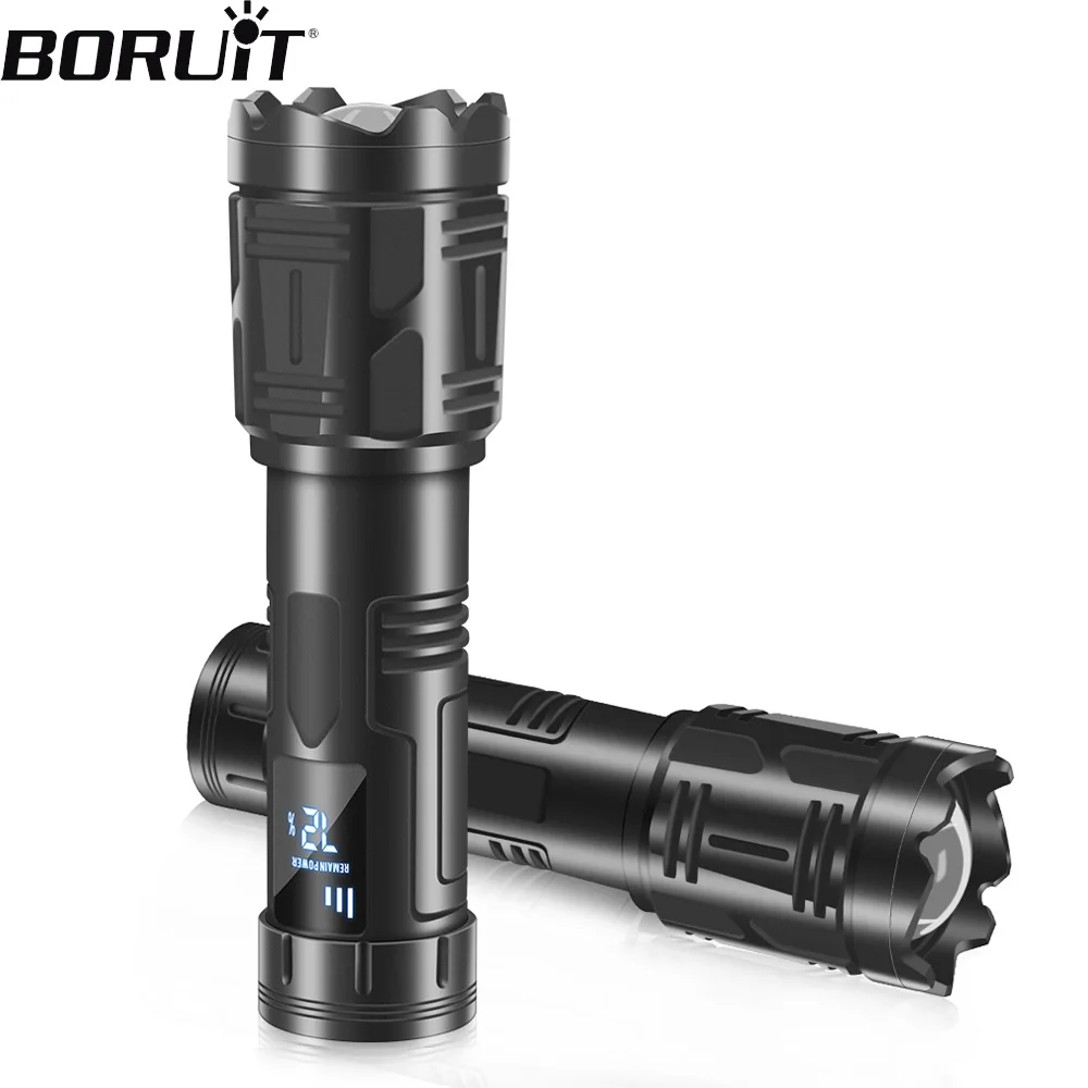 

BORUIT S52 LED Strong Light FlashLight TYPE-C Charging Digital Display Telescopic Focusing Light Outdoor Camping Fishing Lantern