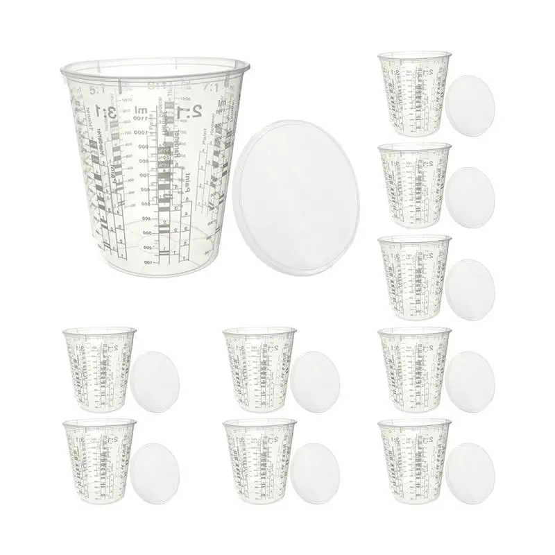 10 Pack Transparent Paint Mixing Measuring Cups with Lids
