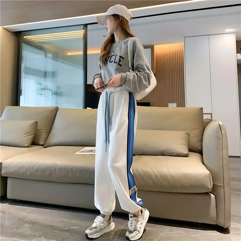 

Women's Clothing 2023 Elastic Waist Office Lady Simplicity Striped Patchwork Solid Color Young Style Streetwear Wide Leg Pants