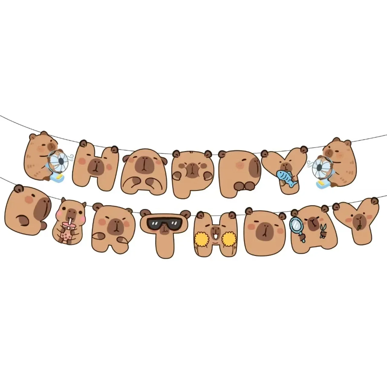Cartoon INS Animal Capybara Happy Birthday Banner Hanging Garland Background 1set for Kids Birthday Baby Shower Party Decoration birthday banner party decorations