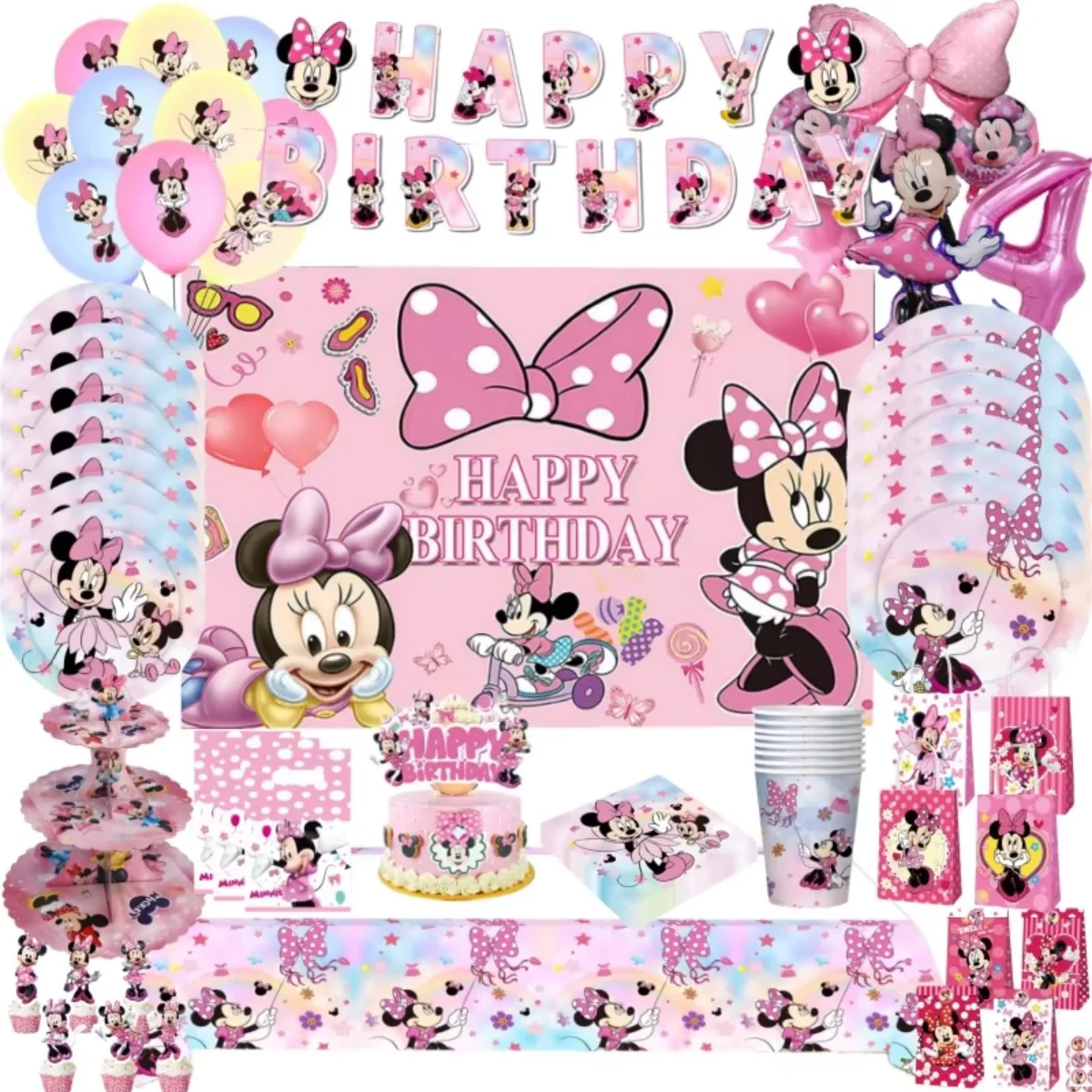 Kit Fête Anniversaire Minnie Mouse Complet - Décorations Roses