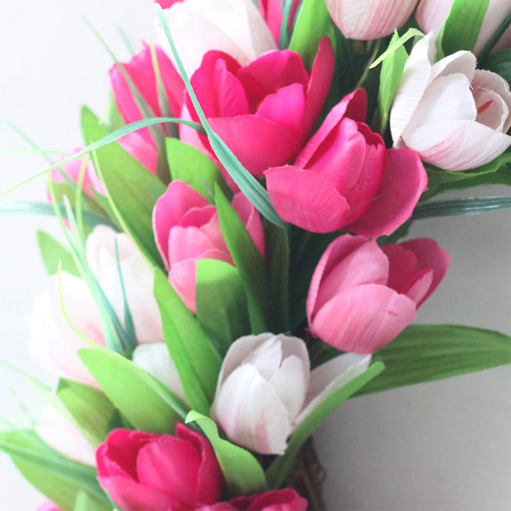 15.7inch Tulip Wreath Artificial Spring Wreath Mothers Day Flower Wreath with Tulips for Wall Window Party Wedding Decor
