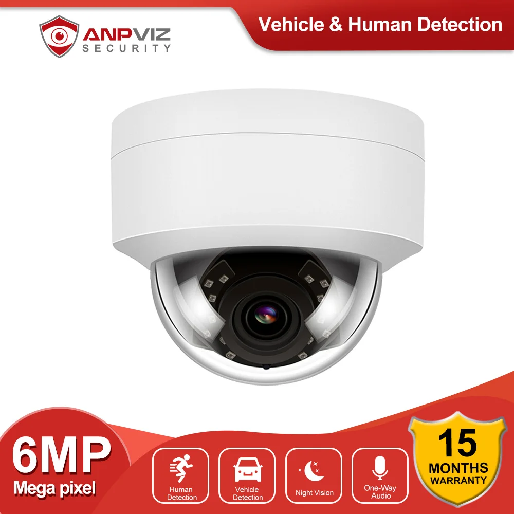 Anpviz 6MP POE IP Network Dome Camera Outdoor Security H.265 With Vehicle Detection And Human Detection CCTV Camera 2.8mm Lens