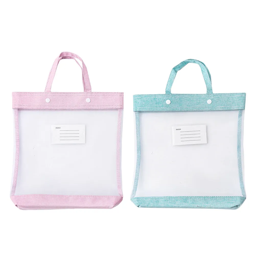 2Pcs 문서 폴더 파일 가방 스냅 버튼 디자인 사무실 홈 학생을위한 휴대용 문서 주최자 파일 홀더 보관 가방