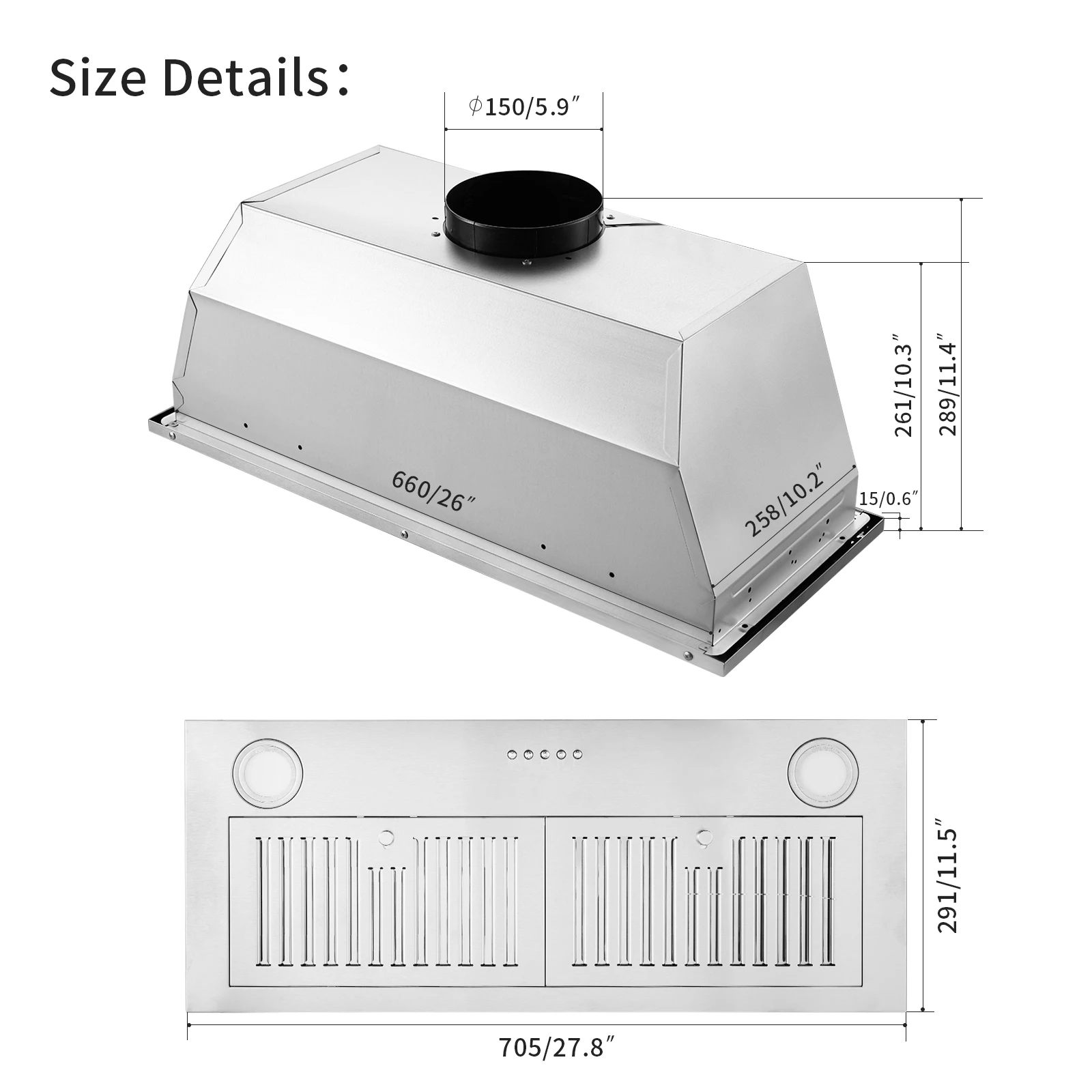 Tieasy 30 inch 600CFM Duct/Ductless Convertible Permanent Filters Led Lights Stainless Steel Kitchen Range Hood USGB1370 2
