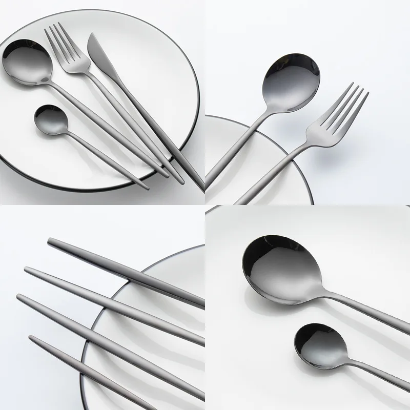 

24pcs Black Western Dinnerware Set Stainless Steel Cutlery Set Fork Knife Spoon Tableware Set Flatware Set Silverware Set