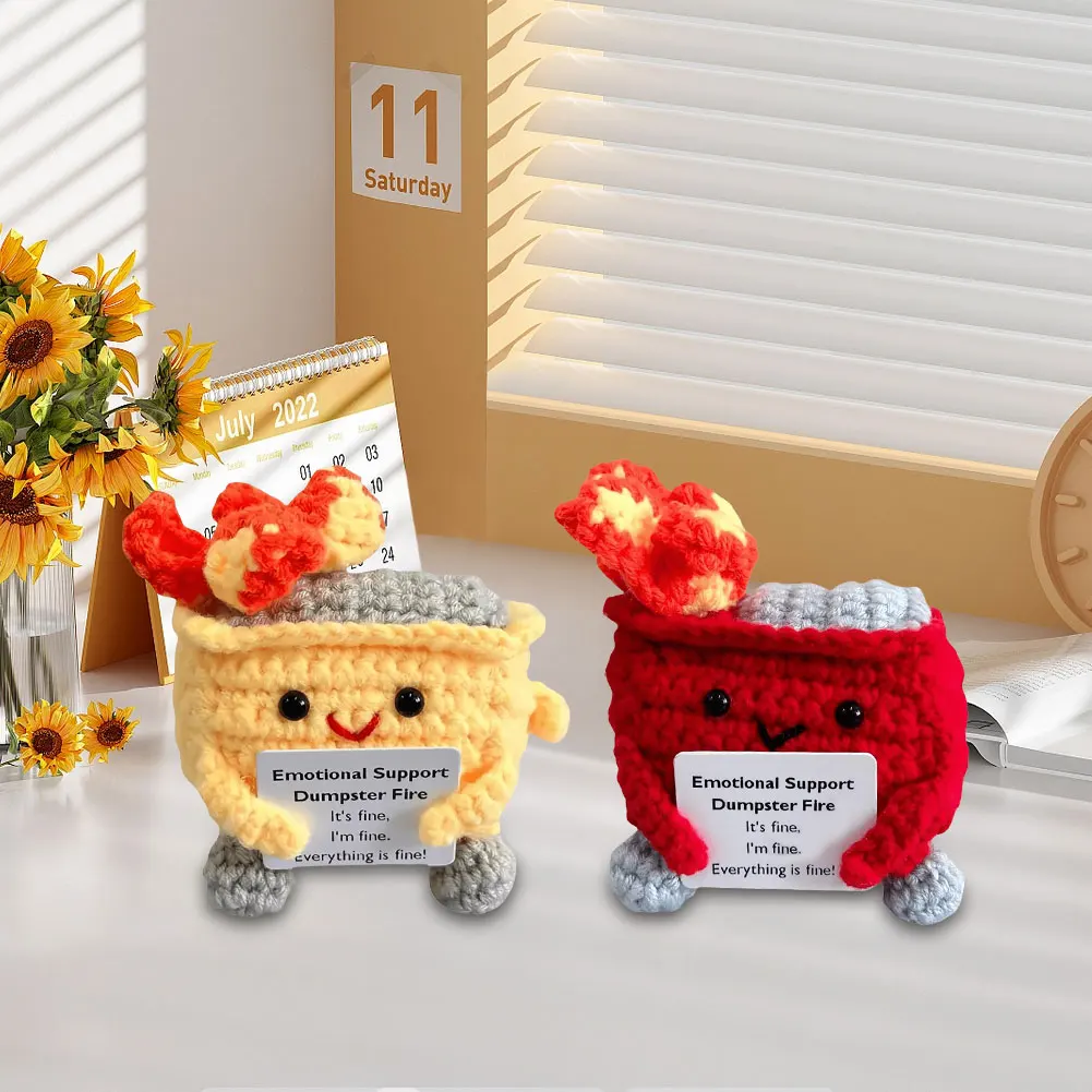 Miniature figurines Emotional Support Dumpster Fire with Encouraging Card Positive Crochet Dumpster Fire Office and Home Decoration Gifts