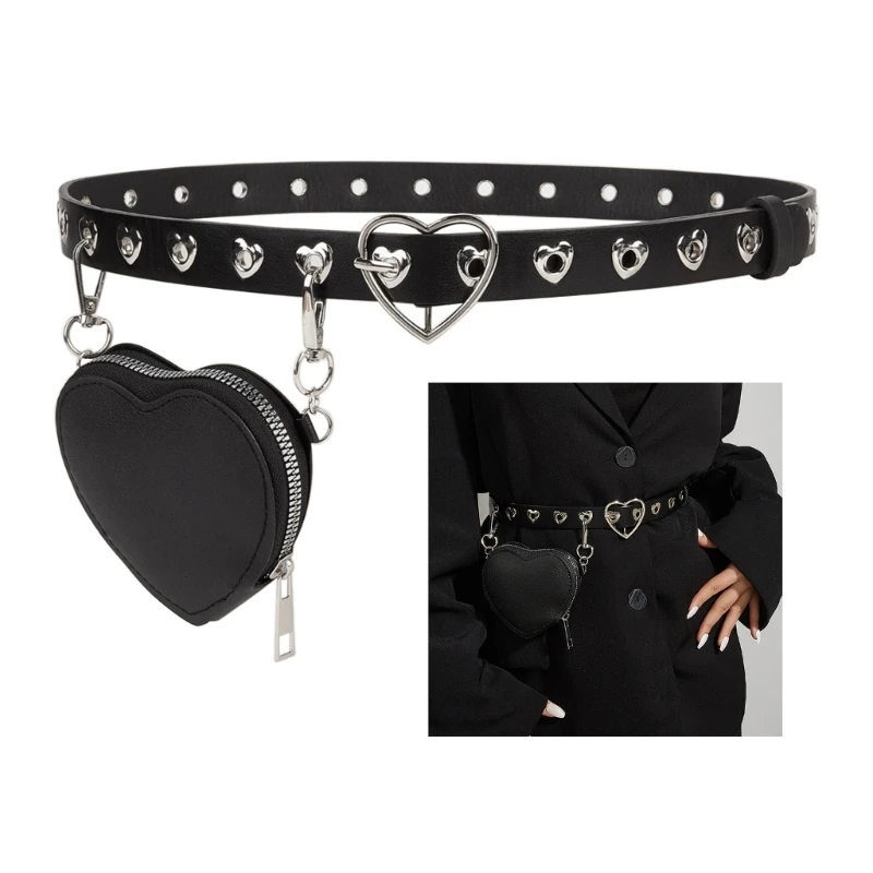 

PU Belt Love Heart Buckle Belt Rivet Studded Waist Belt Adult Waistband Belt Bag