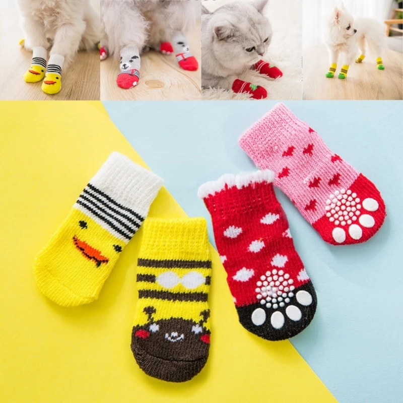 

4Pcs Cute Cartoon Winter Warm Dog Socks Non Slip And Frost Resistant Kitten Feet Cover Soft And Breathable Claw Protection Cover