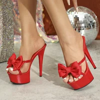 2025 Women's Sexy 15CM Platform High Heels with Bowknot | Transparent Crystal Thin-Heel Wedding/Banquet Shoes Pink LFD-8661-Q10 - Image 5