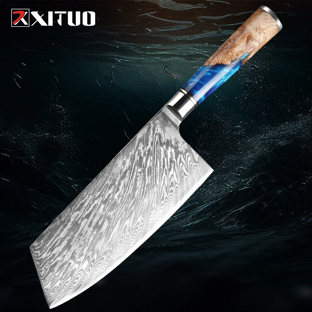 

XITUO Damascus Steel Cleaver Knife 7Inch Chinese Chef Knives Professional Butcher Knife Sharp Kitchen Knife For Meat Vegetable