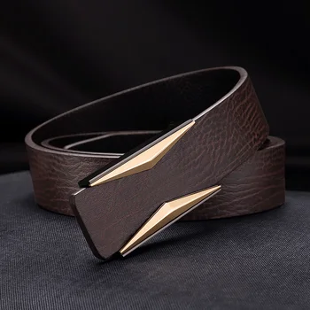 Unisex Fashion Leather Belts for Men & Women Shiny Coffee Design 1