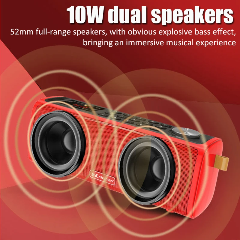 MIni Portable FM Radio Handheld 10W Bluetooth Speaker TF Card USB Music Player Support CVC Noise Reduction Calling/Recording