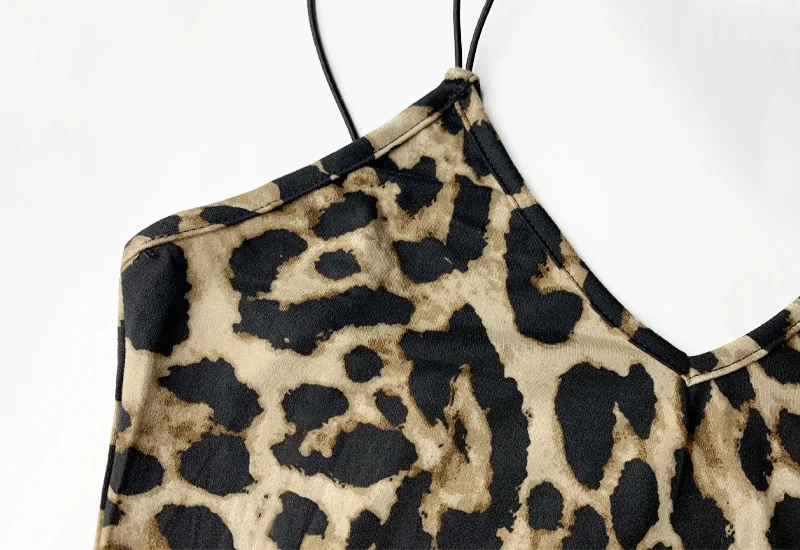 Hawthaw Frauen Party Club Abend Streetwear Leopard Bodycon Midi Kleid 2024 Sommer Mode sexy V-Ausschnitt Neck holder Slip Kleid – Detail 15