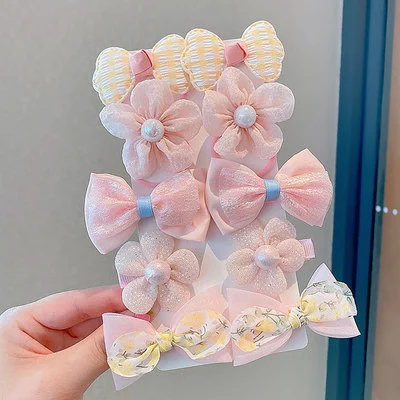 10PCS Neue Mädchen Sets Blume Bogen Haar Clips Haar Bands Schöne Haar Zubehör Nette Headwear Haarnadeln Kopfschmuck Barrettes – Detail 3