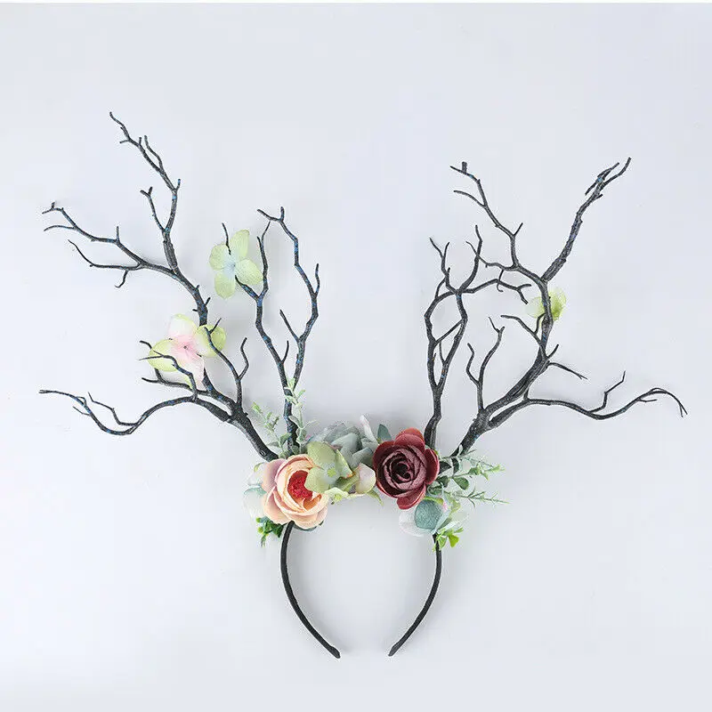 Christmas Headband Antlers Deer Horns Fairy Tale Flower Tree Branch Retro Hair Hoop Crown Festival Party Props Xmas Costume