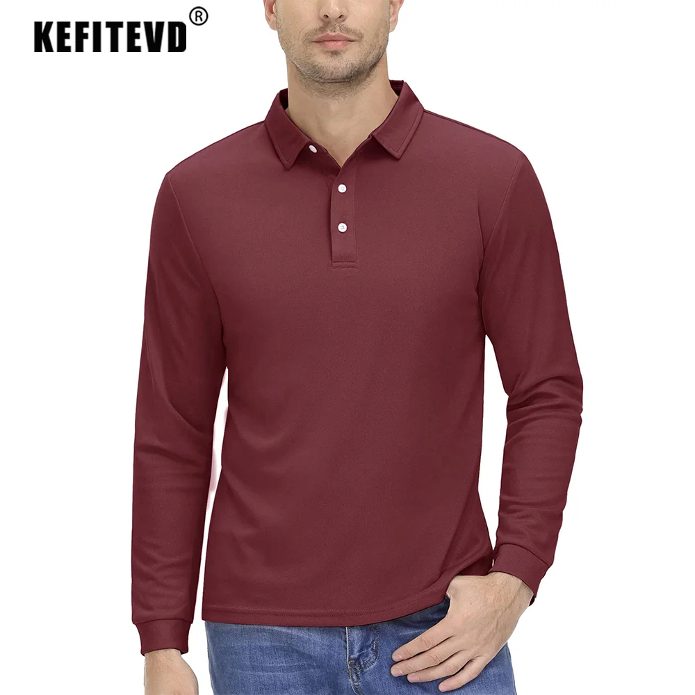 KEFITEVD Men's Quick Dry Polo Shirts Spring Long Sleeve T-Shirt Summer Breathable Lightweight Top Autumn Outdoor Golf Hiking Tee