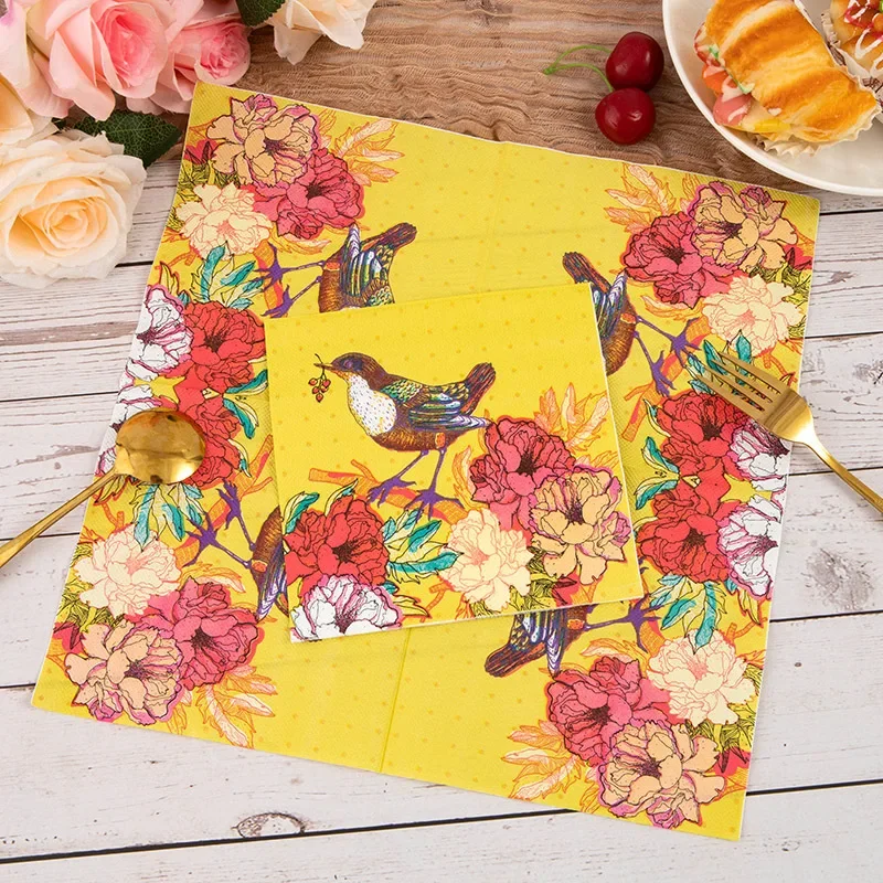 20pcs/Pac Flower and Bird Series Printed Napkins Native Wood Pulp 2-Ply Colorful Paper Napkins Kitchen Table Holiday Decoration paper napkins