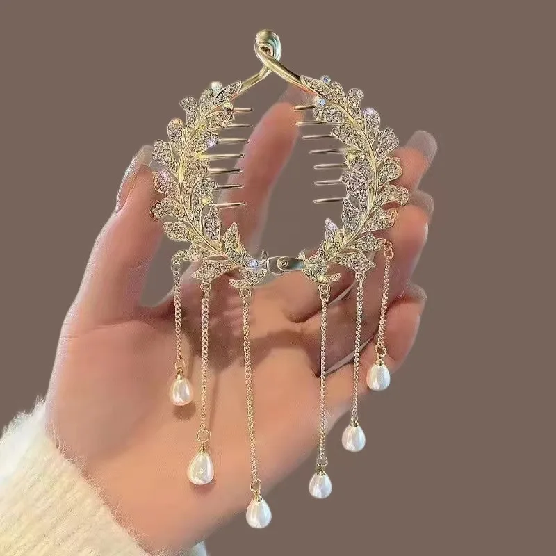 Damen-Haarspange mit Quasten und Strasssteinen, exquisiter Glitzer-Maruko-Stirnband, Haarspange, 2025, Valentinstagsgeschenk für Freundin, Ehefrau – Detail 18