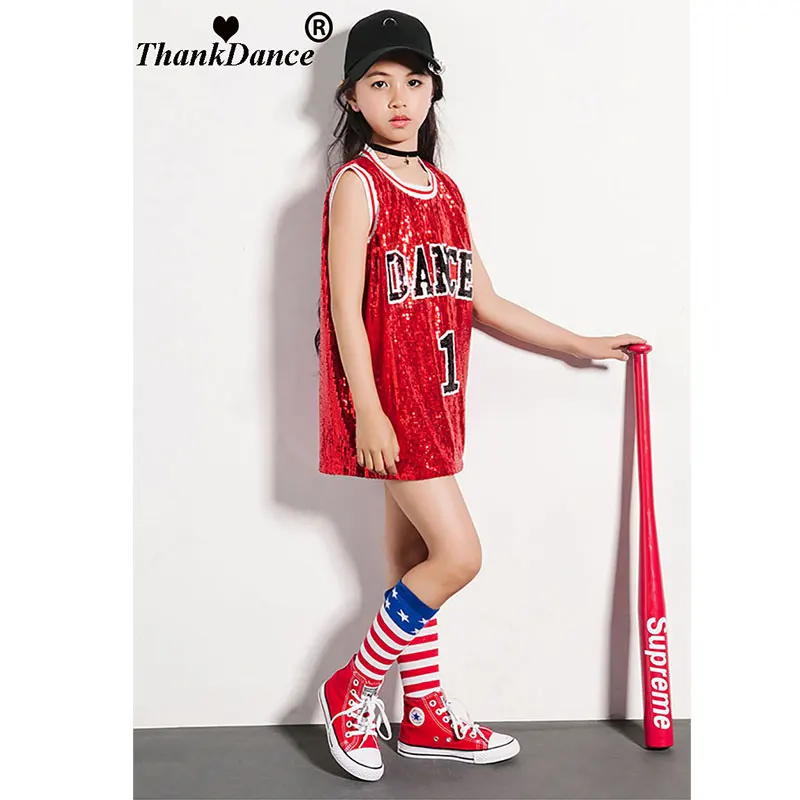 Girls Hip Hop Dance Costume Sequins Glitter Tank Top with Socks For Stage Performance 5-12 Years