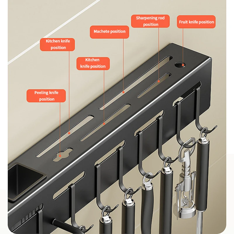 Estante de almacenamiento para cocina, soporte para cuchillos, estantes para  utensilios de cocina con 8 ganchos deslizantes, organizador de cuchillos  montado en la pared, estante de almacenamiento BANYUO