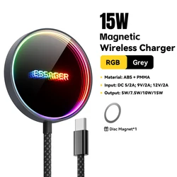 ESSAGER RGB Magnetic Wireless Fast Charging Dock (Gray)
