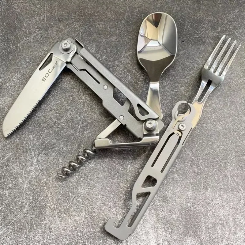 Camping Cutlery Outdoor Stainless Steel Multifunctional Folding Knife Fork and Spoon