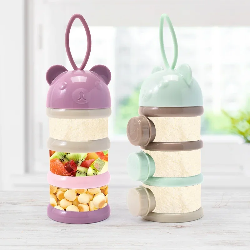 

3/4 Layers Baby Portable Food Storage Box Bear Style Toddle Snacks Container Children Infant Milk Powder Box Baby Feeding Cups