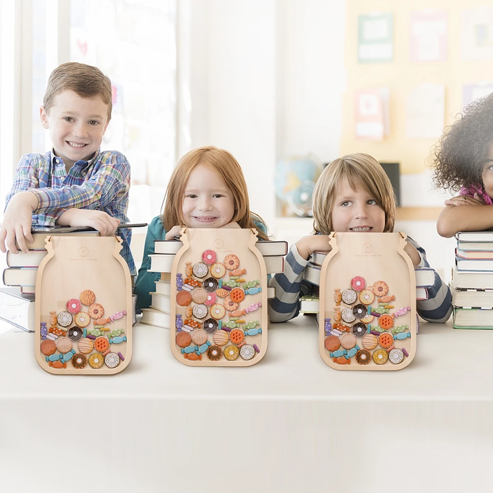 Baby Montessori Toys Kids Wooden Reward Jar Personalized Educational Toy Children Reward Record Bottle Star Doughnut Slices Gift