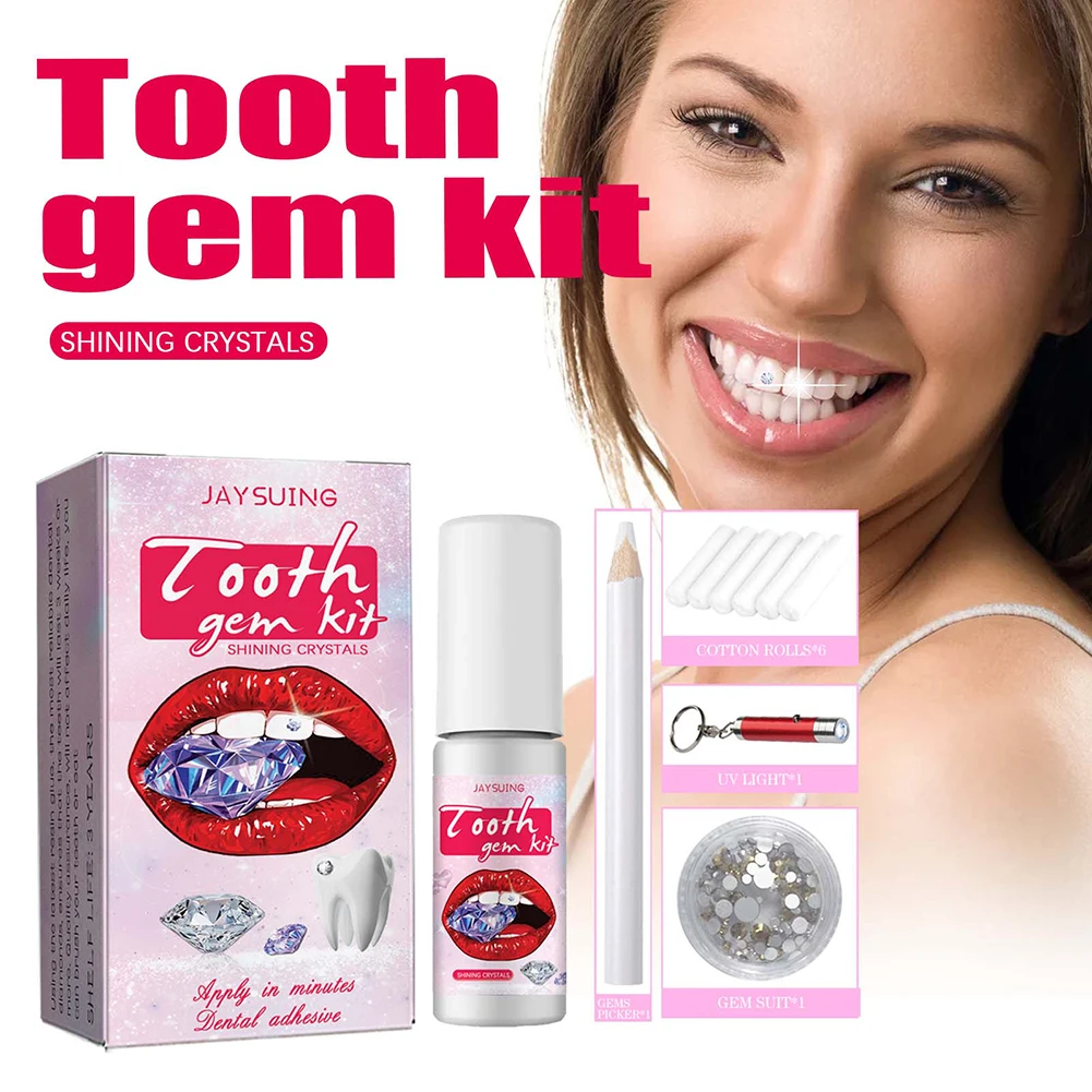 DIY Tooth Decoration Kit With Curing Light Glue Teeth Crystal Jewelry Tooth Gem Professional Ornament Whitening Gem Kit