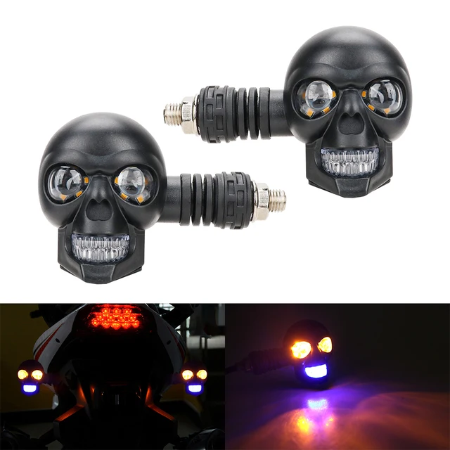 2pc skull style LED Turn Signal Motorcycle Direction lights Flasher Siganl Lamp moto Taillight LED indicator light Driving light 1