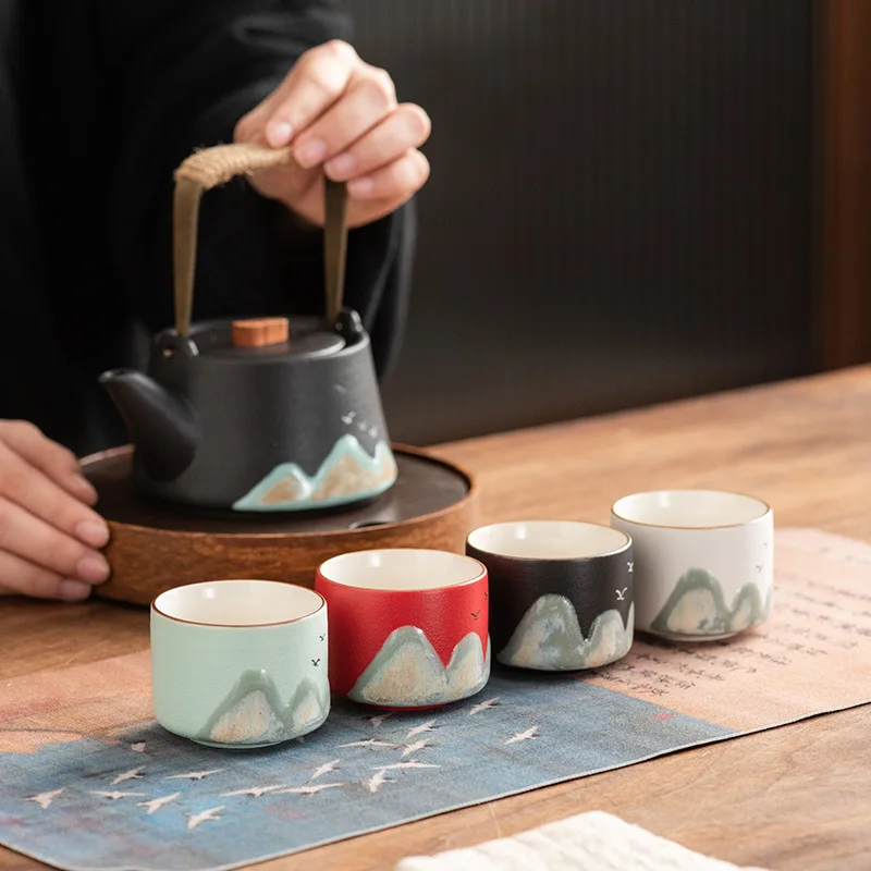Chinese Ceramic Small Teacup Set Hand-Painted Teacup Set High-end Ceramic Vintage Kungfu Tea Home Tea Cup Bowls
