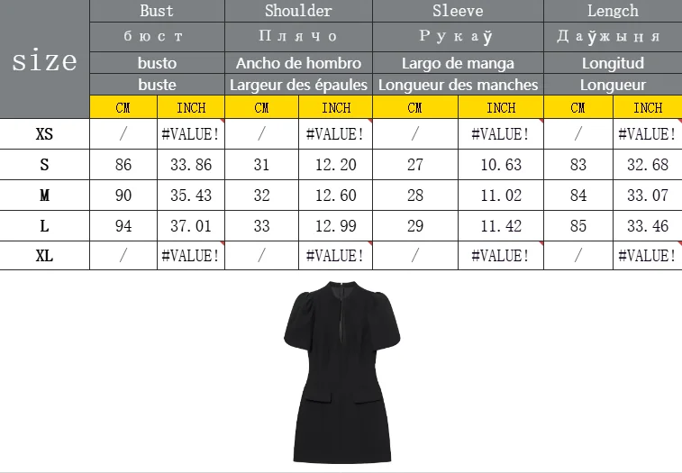 Elegantes Damenkleid für Feiertage und Partys Modisches O-Ausschnitt Puffärmel Kurzkleid mit Rückenreißverschluss Sexy Schwarzes Minikleid – Detail 1