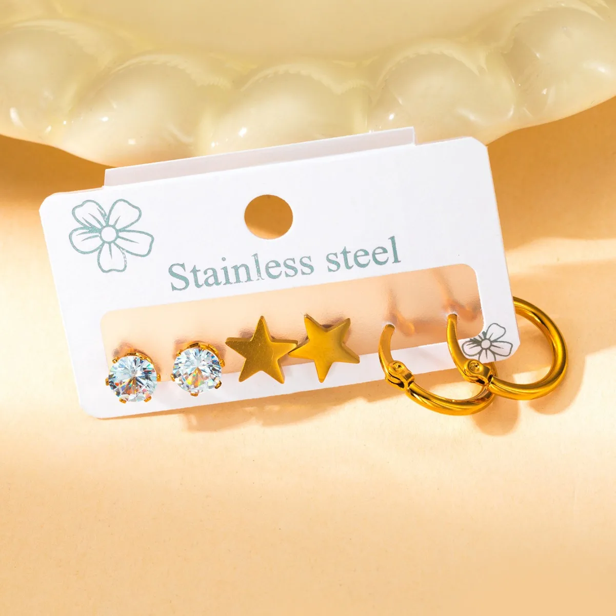 Trendy Titanium Stainless Steel Flower Earrings Jewelry 3Pair/Set Crystal Earrings for Women Girls 2