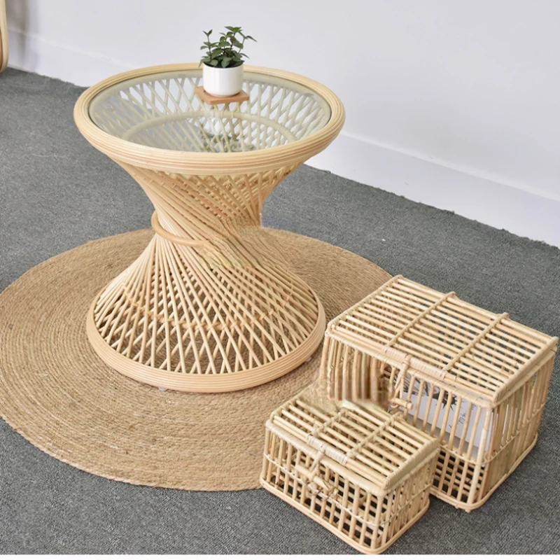 

in the corner of real rattan tea table Southeast Asia Japanese simple handmade Indonesian rattan round tea table retro style