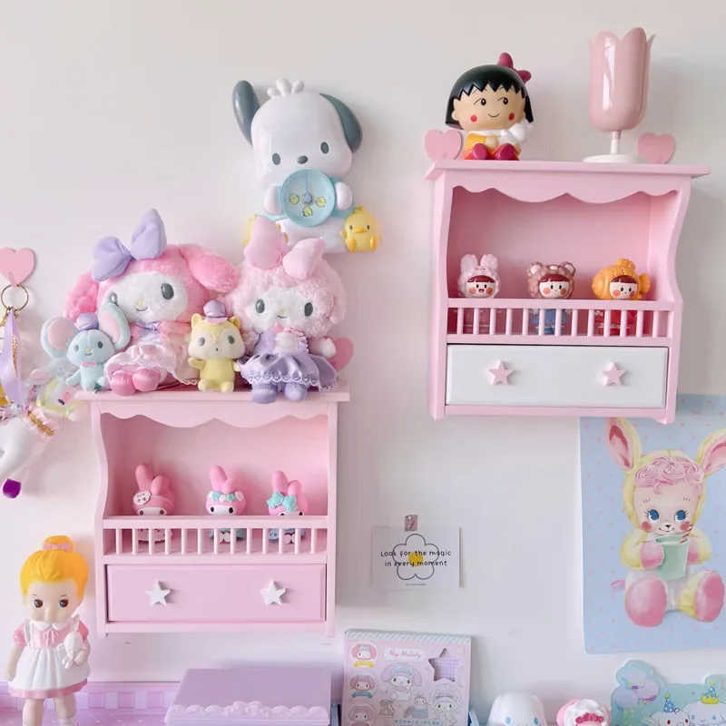 

Pink Girl Heart Storage Shelves Wall Hanging Wooden Desktop Display Cabinet Children's Room Hanging Wall Decorative Rack