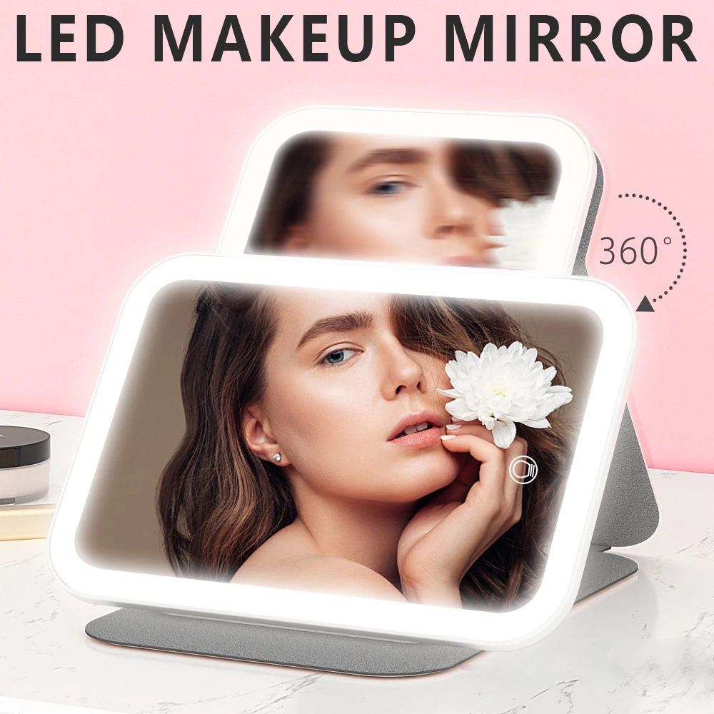

Charging, folding desktop square mirror led mirror light up mirror