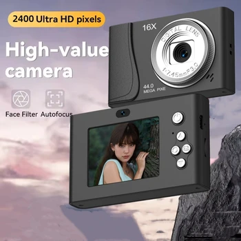 Fotocamera digitale 4K 24 milioni di pixel Videocamera per bambini Zoom 16x Fotocamere compatte Messa a fuoco automatica per bambini Principianti adulti Fotografia