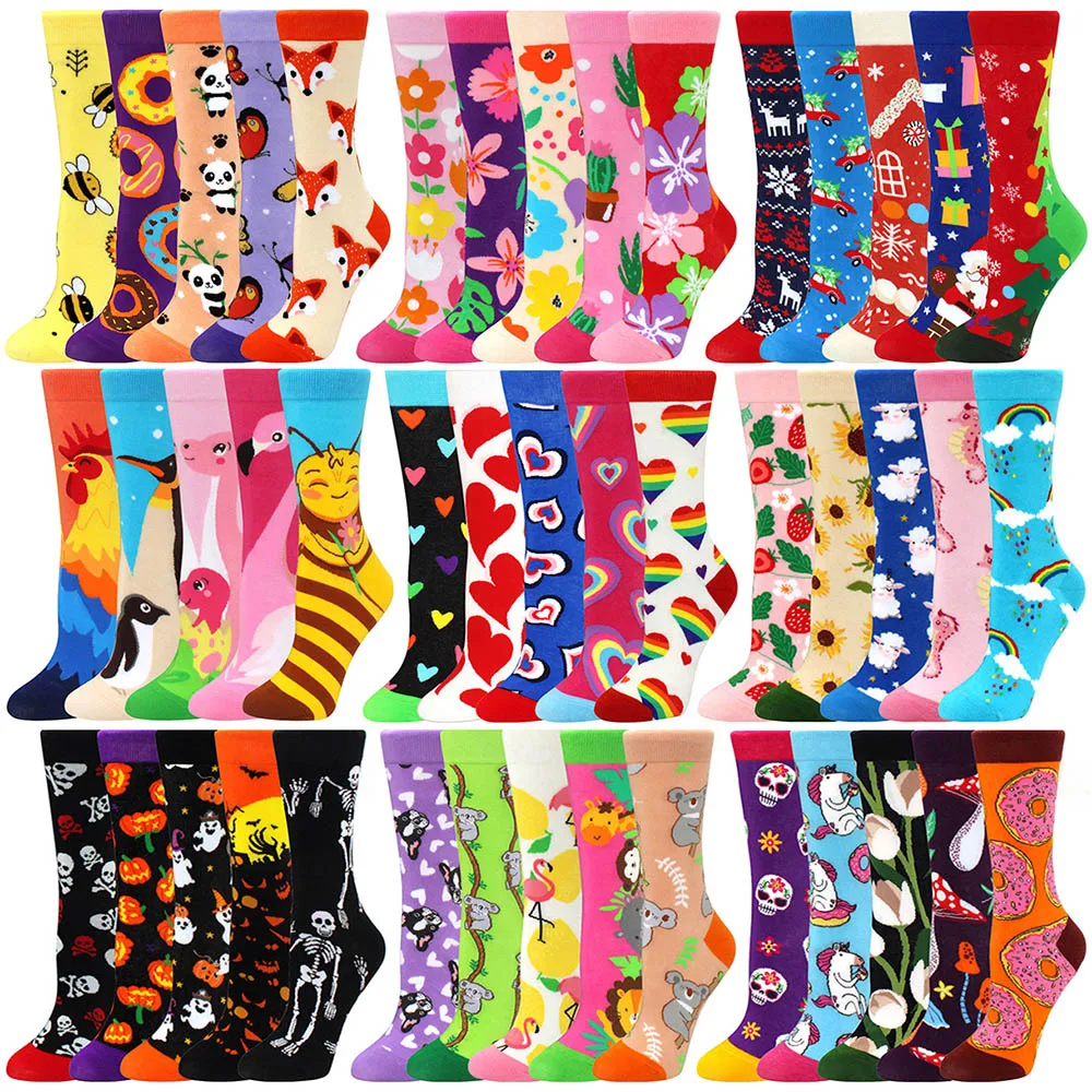 Kawaii Women Socks 5 Pair Happy Funny Fruit Harajuku Candy Colors